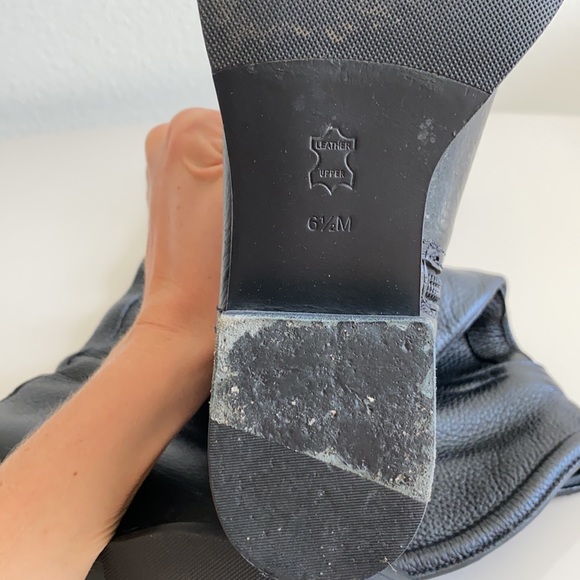 Tory Burch Black Leather Gold Logo Tall Boots - Picture 10 of 11